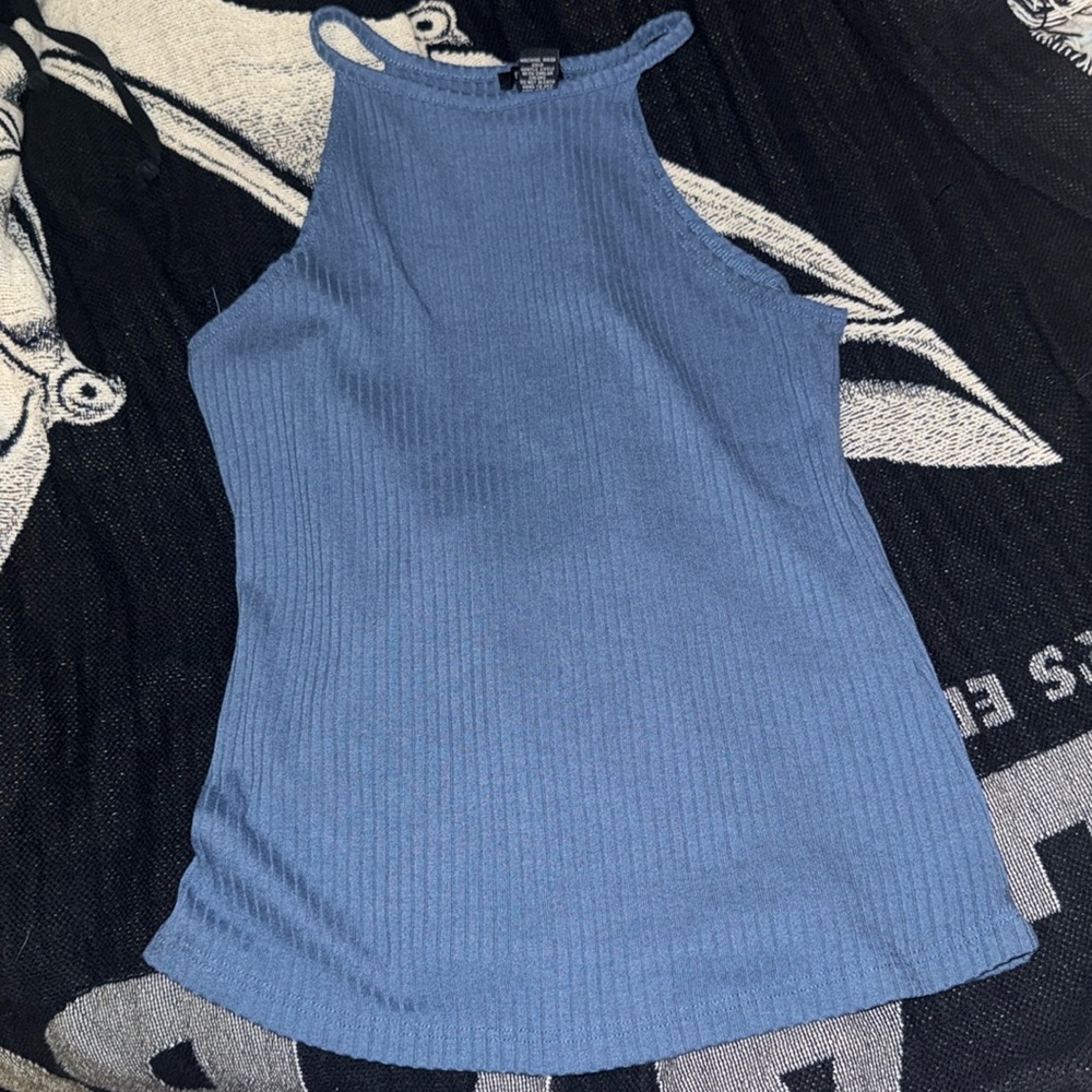 Blue high rise neck tank